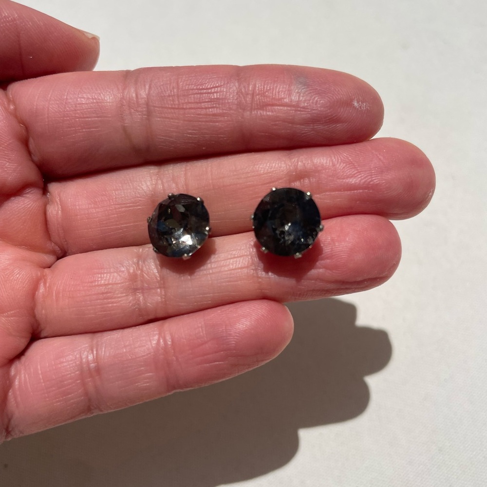 Elegant Black Crystal Stud Earrings (silver post) - Used